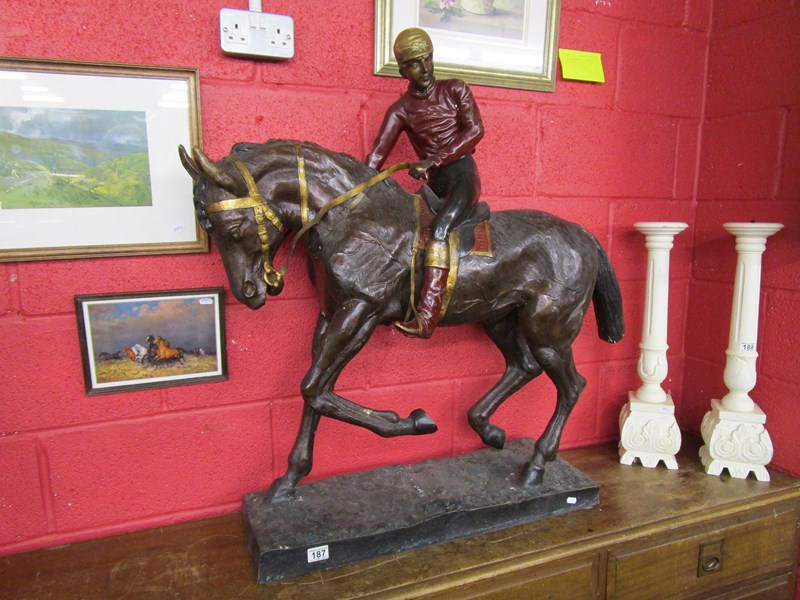 Bronze - Large & impressive study of horse & jockey after Isidore Bonheur (H: 100cm)