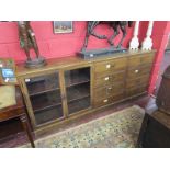 Early pine shop cabinet (H: 91cm W: 210cm D: 42cm)