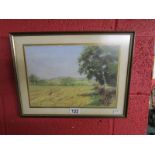 Signed watercolour of field scene with pheasant - K.E. Mathers