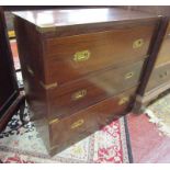 Small mahogany campaign style chest of 3 drawers