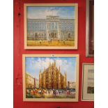 Pair of oils on canvas - Buck House & Cathedral