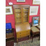 Oak & lead glazed bureau bookcase