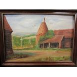 Oil on board - Oast house in Kent by Millicent Roberts