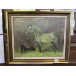 Oil on canvas Mare & Foal, Hay on Wye, signed Fiona Egerton 1972