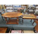 Mahogany coffee table, lamp table & cabriole leg stool