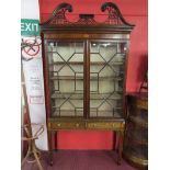 Fine Victorian mahogany & inlaid astra-glazed cabinet on stand (H: 220cm W: 112cm D: 38cm)