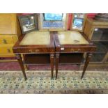 Pair of unusual mahogany leather topped tables (H: 68cm W: 51cm D: 65cm)