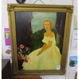 Large gilt framed oil on board - Portrait of Nina Walsh by her mother Amy