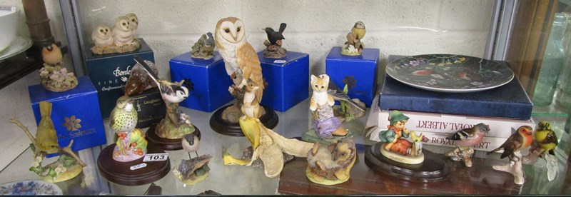 Collection of bird figures etc to include Royal Albert & Country Artist