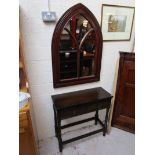 Oak hall table with arched mirror