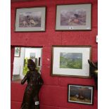 4 Prints - Hounds on Exmoor chasing stag, Highland cattle - Rhea Gallery, sheep/rams - Artifax