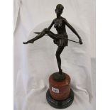 Bronze - Art Deco lady on marble base (H: 49cm)