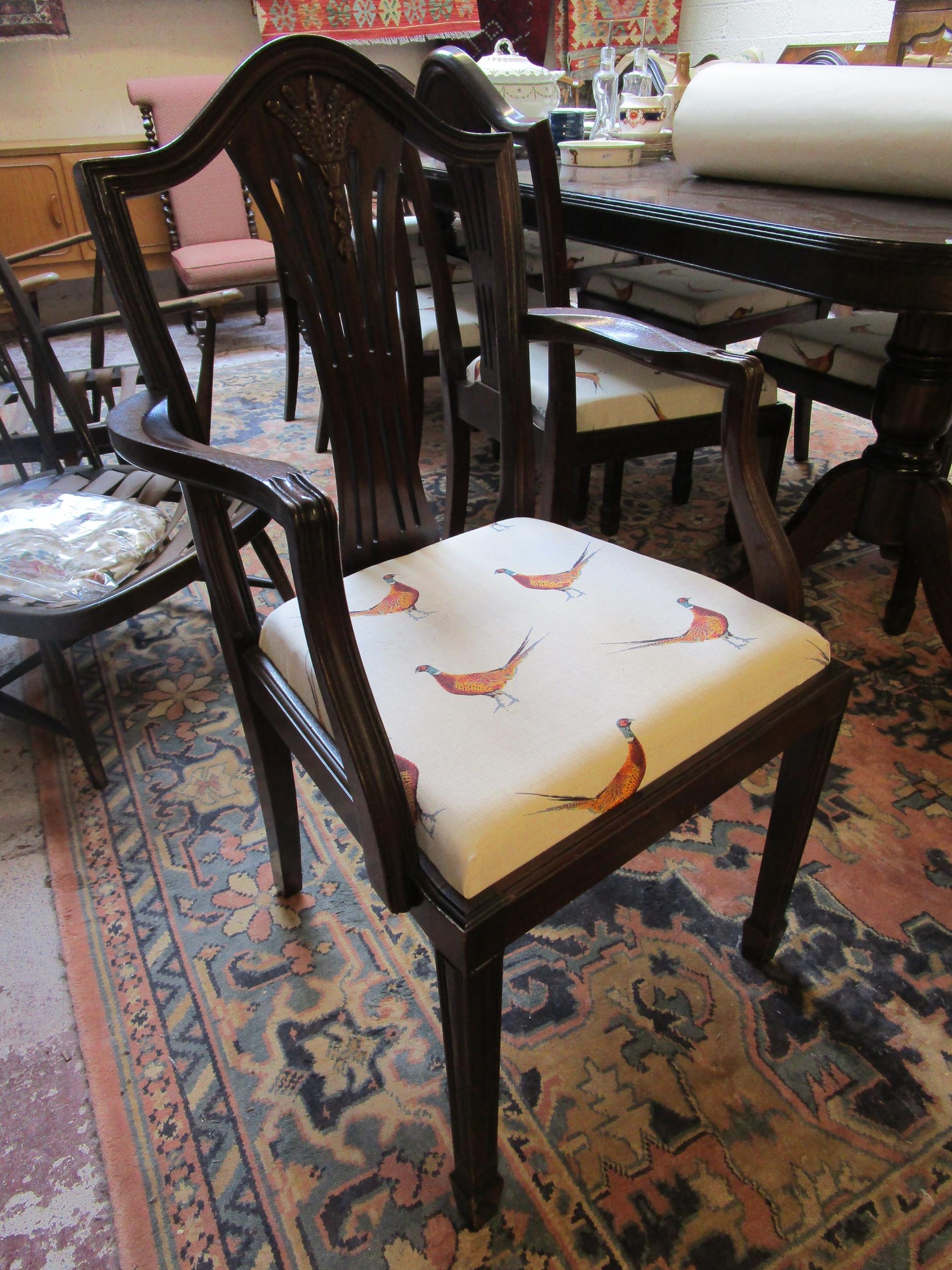 Mahogany inlaid extending twin pedestal with 2 leaves and 8 wheatsheaf chairs to include 2 carvers - Image 8 of 8