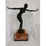 Bronze - Art Deco lady on marble base (H: 49cm)