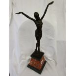 Bronze - Art Deco lady on marble base (H: 56cm)