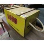 Wooden storage box marked Lego