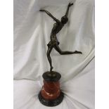 Bronze - Art Deco lady on marble base (H: 64cm)