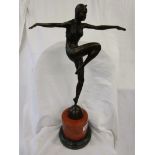 Bronze - Art Deco lady on marble base (H: 57cm)