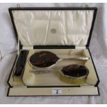 Cased silver & tortoiseshell brush and mirror set by T & E Lawley Ltd