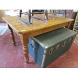 Pine farmhouse dining table - Approx H: 77cm x L: 152cm x W: 88cm