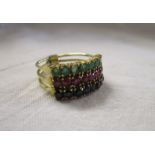 Gold emerald, ruby & sapphire triple ring