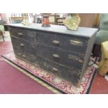 Victorian pine & painted 6 drawer haberdashery cabinet (H: 81cm W: 170cm D: 61cm)