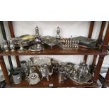 2 shelves of silver plate etc