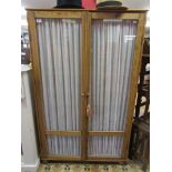 Pine glass front cabinet - Approx H: 148cm x W: 89cm x D: 27cm