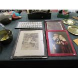 3 prints and cased cigarette cards