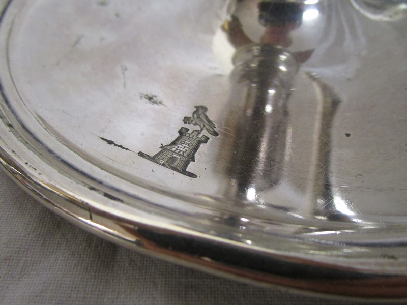 Pair of silver plate Elkington candlesticks and snuffers - circa 1885 with crest marks - Image 2 of 2