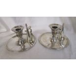 Pair of silver plate Elkington candlesticks and snuffers - circa 1885 with crest marks