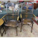 Pair of stick back armchairs with crinoline stretchers