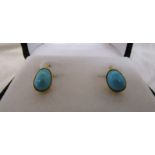 Pair of gold antique turquoise set earrings