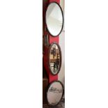 3 mahogany framed oval bevelled glass mirrors