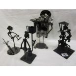 4 'nut and bolt' sculpture figures to include bottle holder