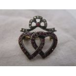 Ruby & diamond double heart brooch