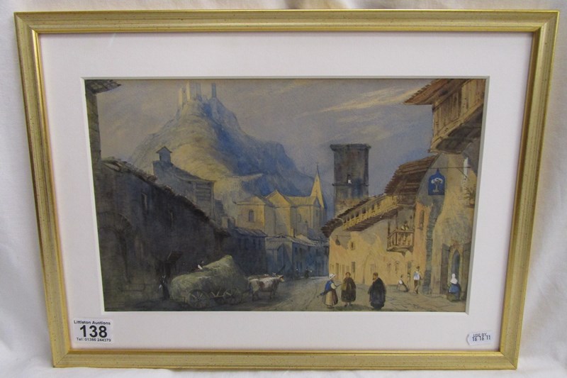 Sant'Ambrogio di Torino - Watercolour on paper dated September 1845 on verso - 22.5 x 35.1 cm -