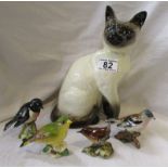 Beswick cat & 4 Beswick birds
