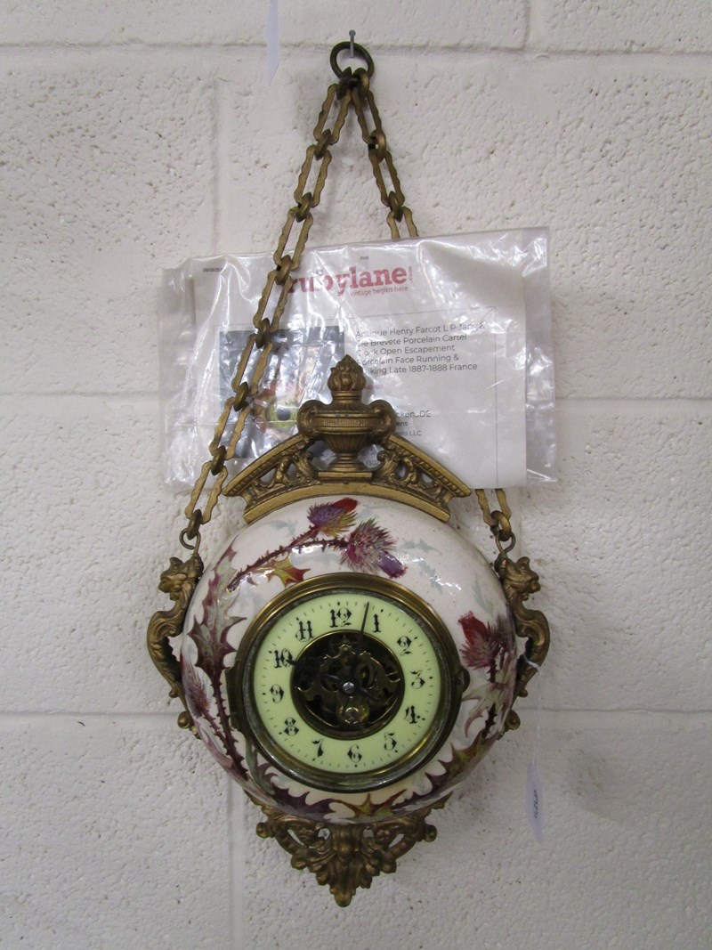 Antique French porcelain faced clock with open escapement movement, circa 1888 - Movement marked