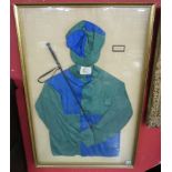 Framed 1930's jockey silks - E B Glen - T J Gregory