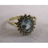 Gold diamond and aquamarine cluster ring