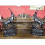 Bronzes - Large and impressive pair of stags on marble bases (H: 75cm)