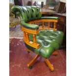 Green leather office swivel chair