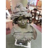 Metal bust of French lady - H: 36cm