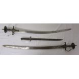 2 war swords and WWI bayonet, cut down in WWII