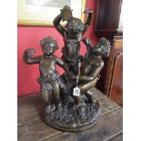 Large & impressive bronze - 3 cherubs (H: 63cm)