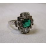 Fine Art Deco diamond & emerald set ring
