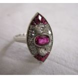 Platinum ruby & diamond marquee shaped ring