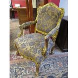 Gilt framed Louis XVI style armchair