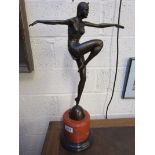 Bronze Art Deco lady on marble base - H: 56cm